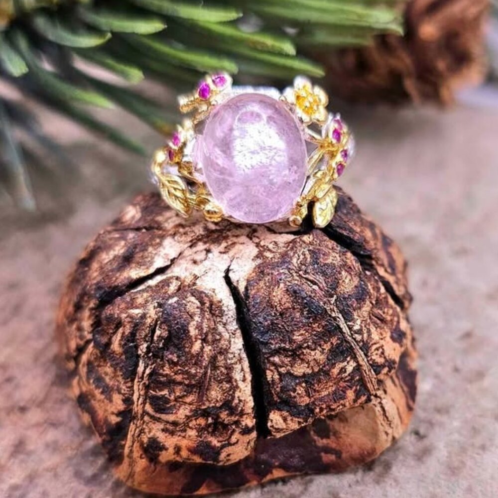 Nature Pink Morganite Stone Adjustable Ring